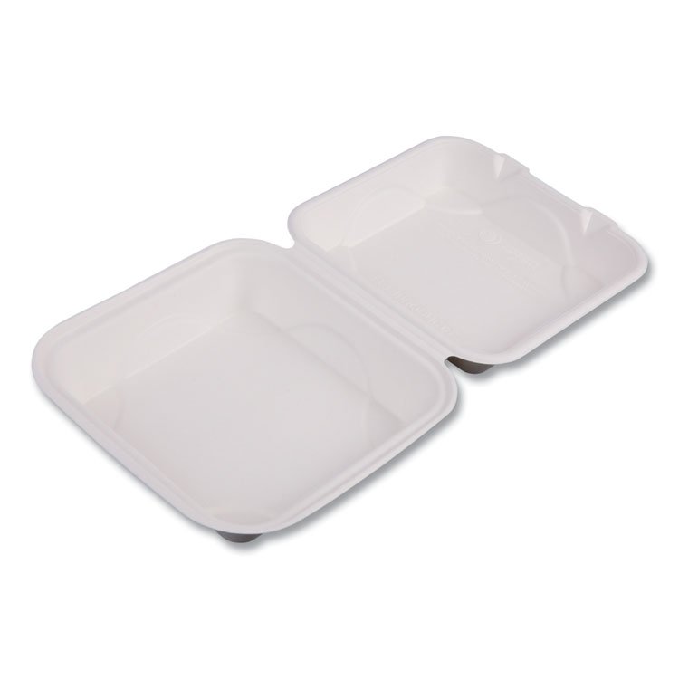 Eco-Products Molded Fiber Hinged Clamshell Containers, 8 x 8 x 3, White, Sugarcane, 200/Carton (ECOEPHC81)