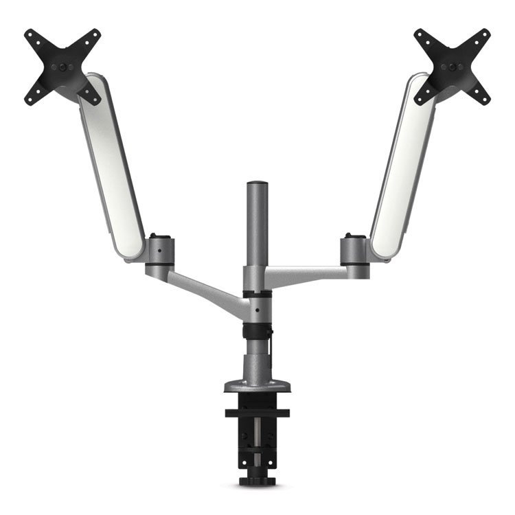 Kantek Multi-Directional Dual Monitor Arm, For 30" Monitors, 360 Deg Rotation, 105 Deg Tilt, 360 Deg Pan, Silver/WH, Supports 20 lbs (KTKMA320)