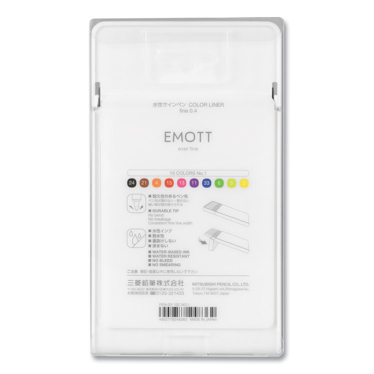 uniball EMOTT Porous Point Pen, Stick, Fine 0.4 mm, Assorted Ink Colors, White Barrel, 10/Pack (UBC24836)