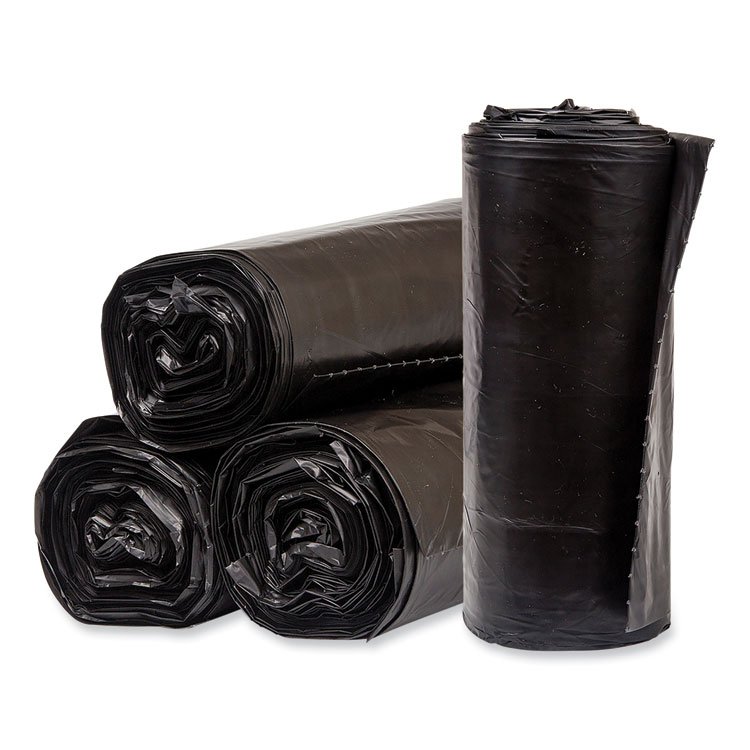Pitt Plastics Eco Strong Plus Can Liners, 40 gal, 1.7 mil, 40" x 46", Black, Perforated Roll, 100/Carton (PITPCRL404620K)