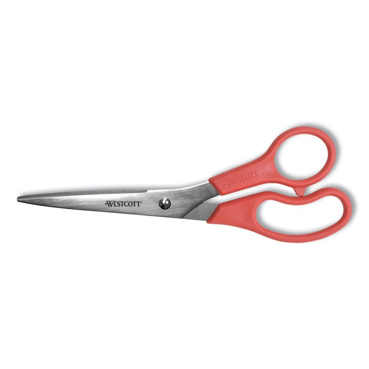 Westcott Value Line Stainless Steel Shears, 8" Long, 3.5" Cut Length, Offset Red Handle (ACM40618)