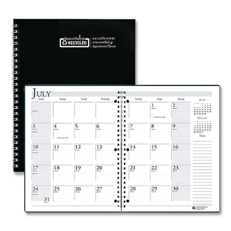 House of Doolittle Recycled Three-Hole Punched Wirebound Academic Monthly Planner, 11 x 8.5, Black Cover, 14-Month: July 2025 to Aug 2026 (HOD26302)