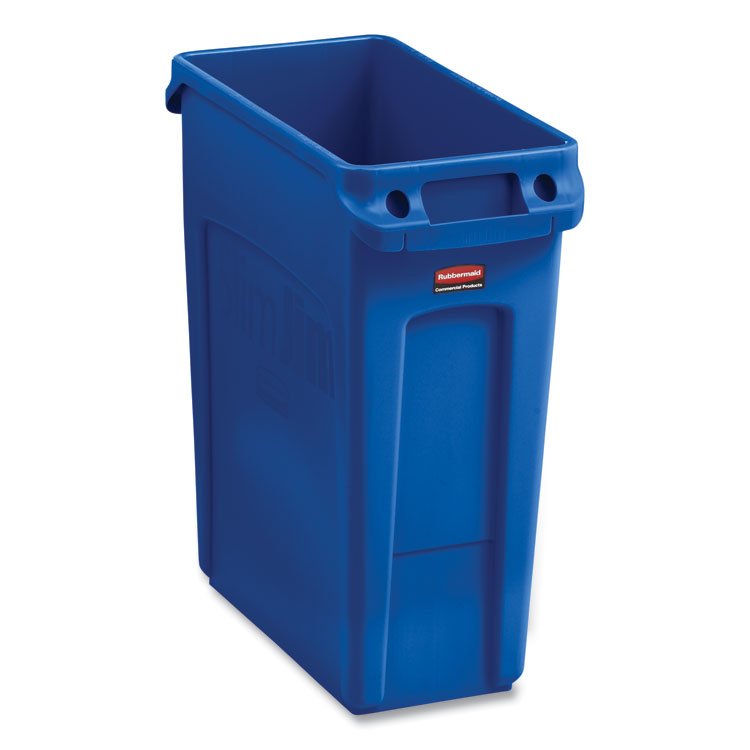 Rubbermaid Commercial Slim Jim Recycling Container, 16 gal, Plastic, Blue, 4/Carton (RCP1971257CT)