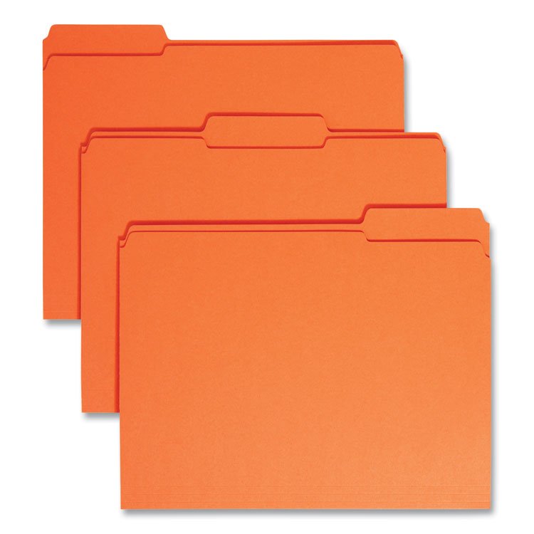 Smead Reinforced Top Tab Colored File Folders, 1/3-Cut Tabs: Assorted, Letter Size, 0.75" Expansion, Orange, 100/Box (SMD12534)