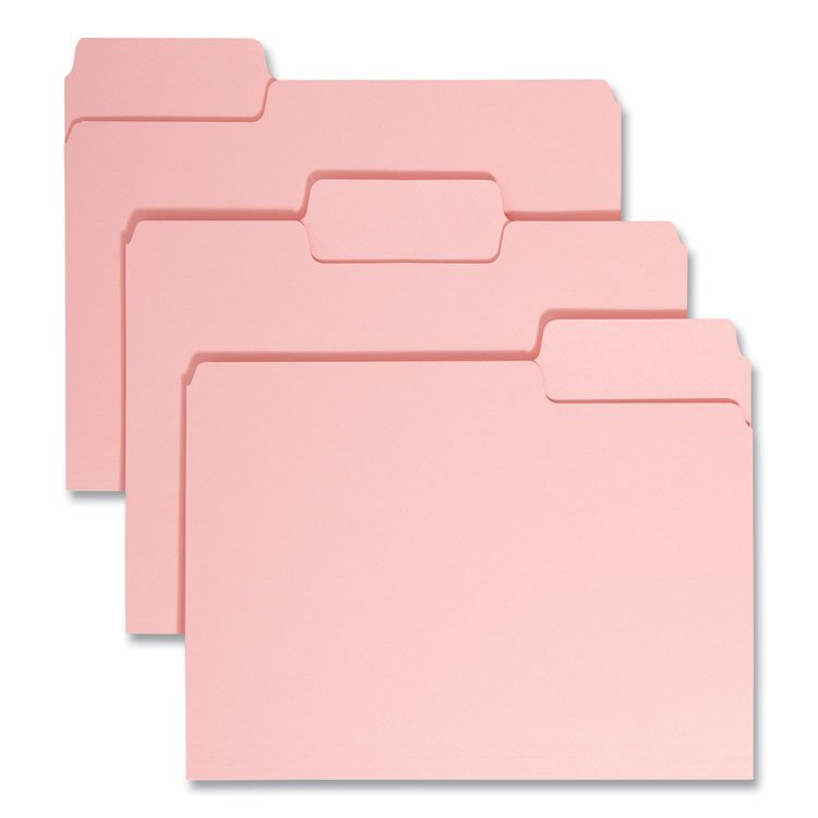Smead Colored File Folders, 1/3-Cut Tabs: Assorted, Letter Size, 0.75" Expansion, Pink, 100/Box (SMD12643)