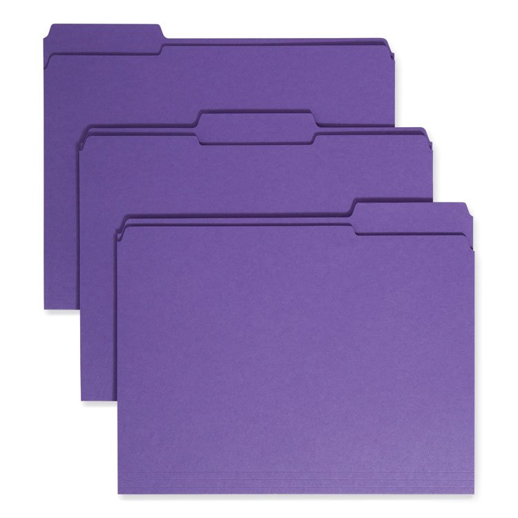 Smead Reinforced Top Tab Colored File Folders, 1/3-Cut Tabs: Assorted, Letter Size, 0.75" Expansion, Purple, 100/Box (SMD13034)