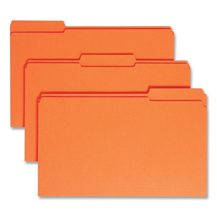 Smead Reinforced Top Tab Colored File Folders, 1/3-Cut Tabs: Assorted, Legal Size, 0.75" Expansion, Orange, 100/Box (SMD17534)