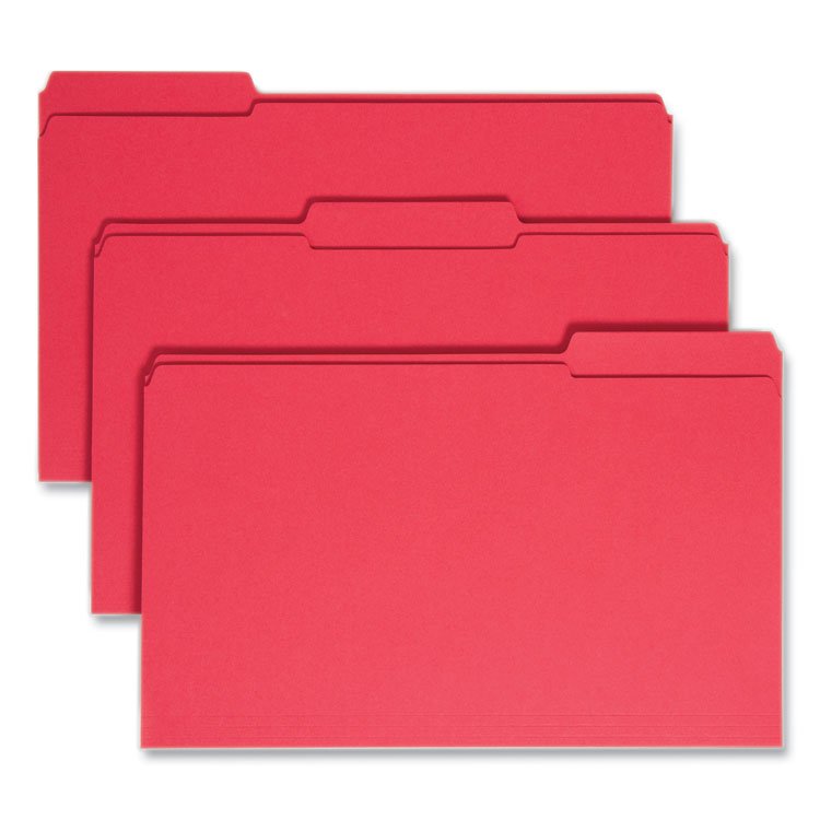 Smead Reinforced Top Tab Colored File Folders, 1/3-Cut Tabs: Assorted, Legal Size, 0.75" Expansion, Red, 100/Box (SMD17734)