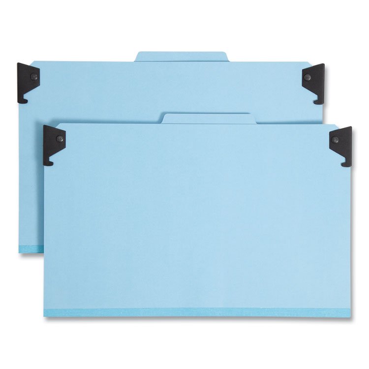 Smead FasTab Hanging Pressboard Classification Folders, 2 Dividers, Legal Size, Blue (SMD65165)