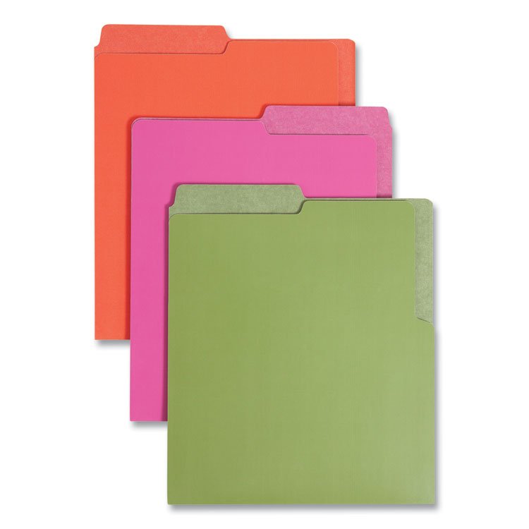 Smead Organized Up Heavyweight Vertical File Folders, 1/2-Cut Tabs, Letter Size, Assorted: Fuchsia/Orange/Peridot Green, 6/Pack (SMD75406)