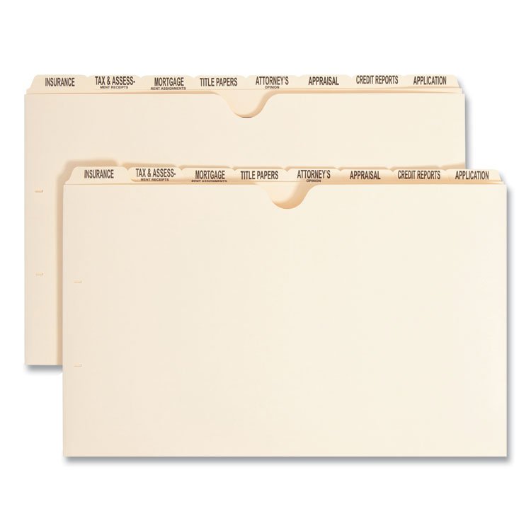 Smead Replacement Pressboard Mortgage File Dividers, Punched for K-Style Fasteners, Legal Size, Manila, 8 Dividers/Set, 12 Sets/Box (SMD78278)