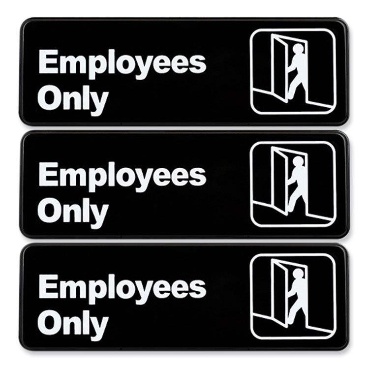 Excello Global Products Employees Only Indoor/Outdoor Wall Sign, 9" x 3", Black Face, White Graphics, 3/Pack (EXOHD0050S)