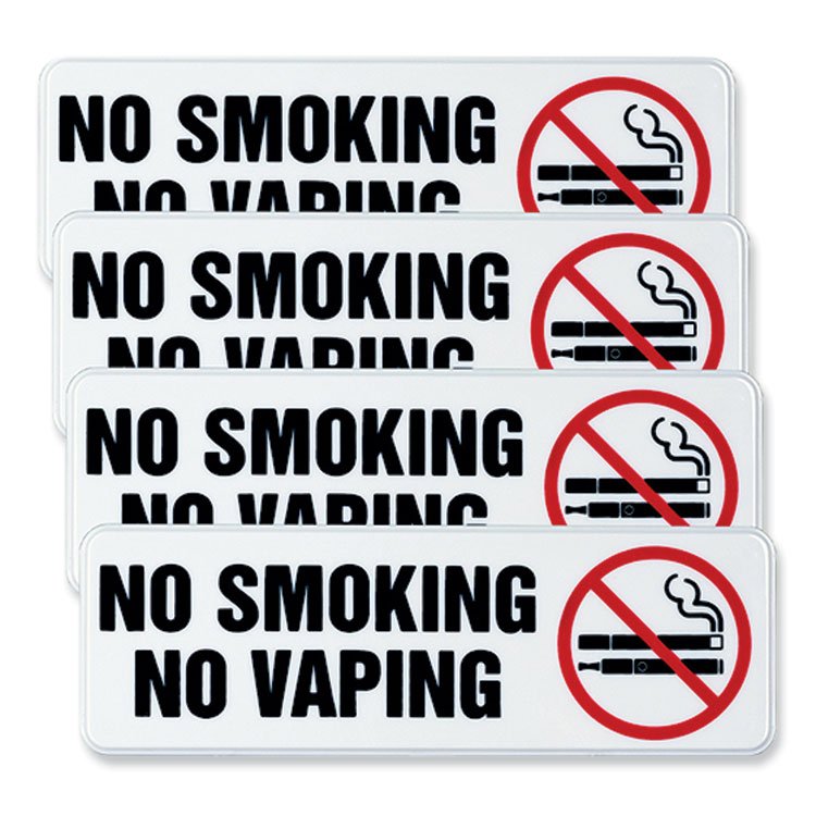 Excello Global Products No Smoking No Vaping Indoor/Outdoor Wall Sign, 9" x 3", Black Face, Black/Red Graphics, 4/Pack (EXOHD0175S)