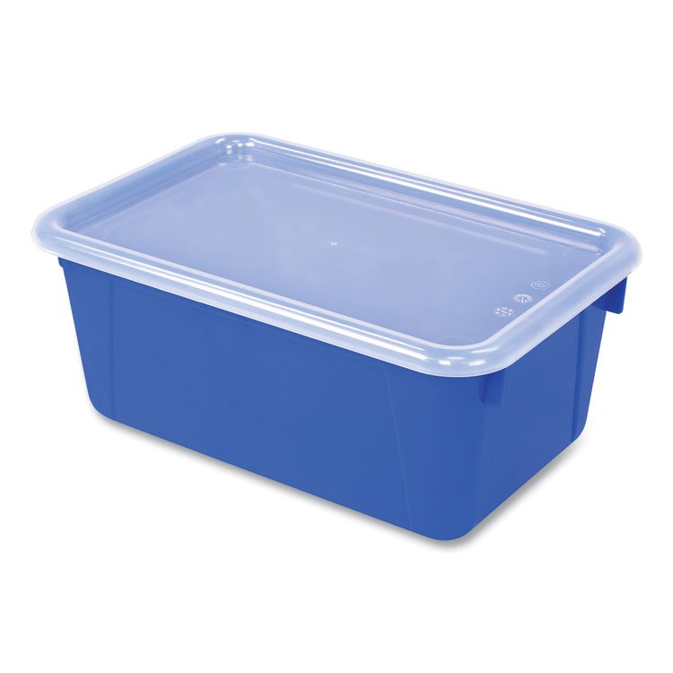 Storex Cubby Bin with Lid, 2 gal, 8.2 x 12.5 x 11.5, Blue, 5/Pack (STX62408U05C)