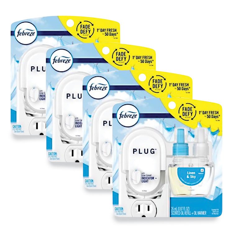 Febreze PLUG Air Freshener Warmer Start Kit, 6.54 x 2.99 x 5.98, Clear/White, 4/Carton (PGC68235)