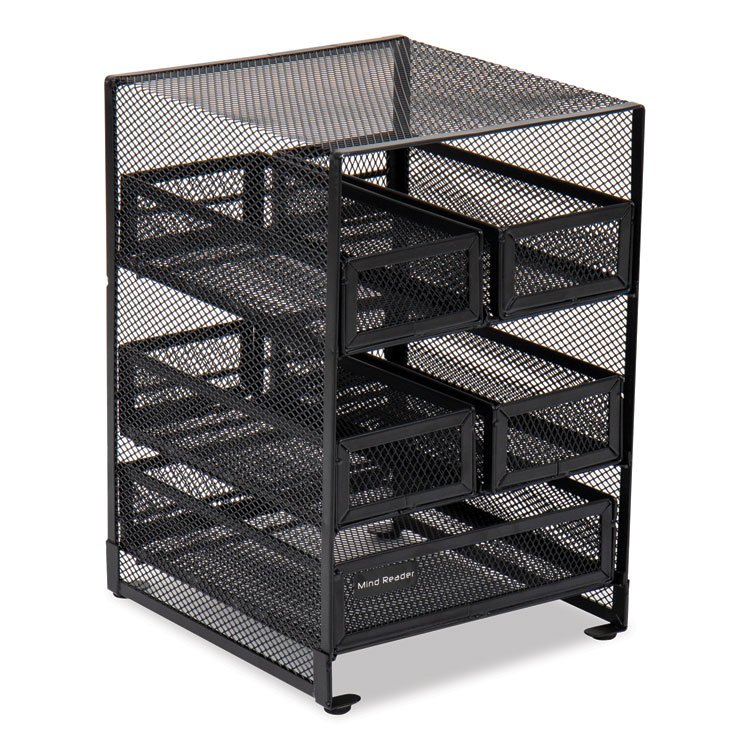 Mind Reader Network Collection 5-Compartment Tea Countertop Organizer, 6.75 x 7 x 10, Black (EMSMMTDR5BLK)