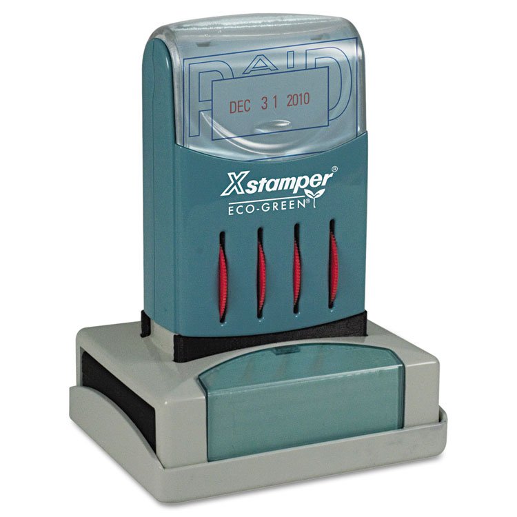 Xstamper ECO-GREEN VersaDater Message Dater, 2.13 x 1.31, PAID, Blue/Red (XST66210)