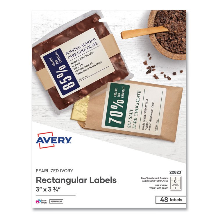 Avery Rectangle Labels, Inkjet/Laser Printers, 3 x 3.75, Pearl Ivory, 6/Sheet, 8 Sheets/Box (AVE22823)