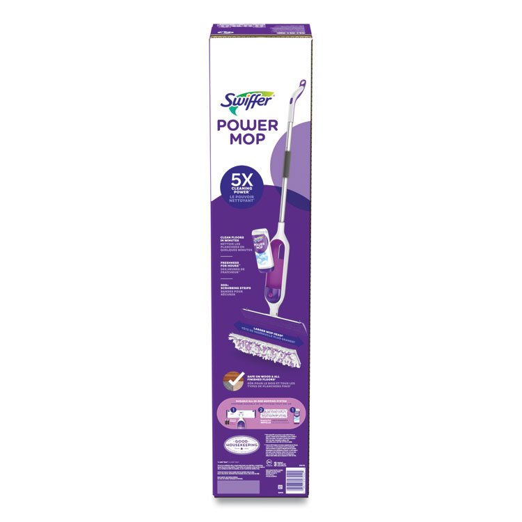 Swiffer PowerMop Starter Kit, 15.4 x 5.3 White/Purple Cloth Head, 26" Silver Aluminum Handle (PGC07242)
