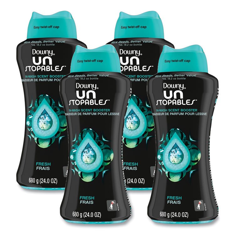 Downy Unstopables In-Wash Scent Booster Beads, Fresh Scent, 24 oz Pour Bottle, 4/Carton (PGC08726)