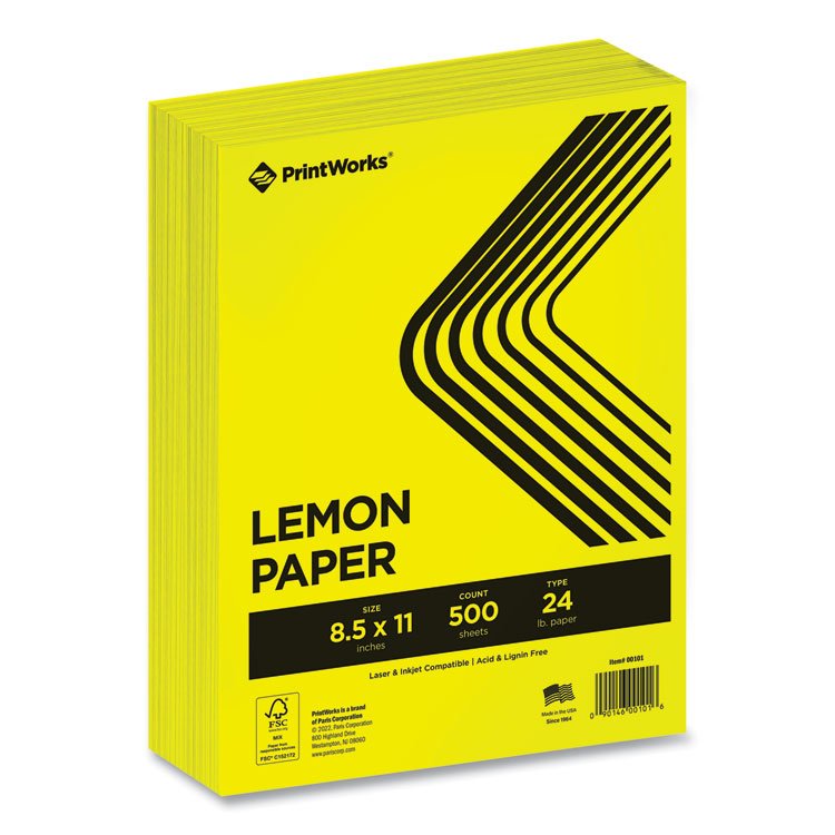 PrintWorks Professional Color Paper, 24 lb Text Weight, 8.5 x 11, Lemon Yellow, 500/Ream (PRB00101)