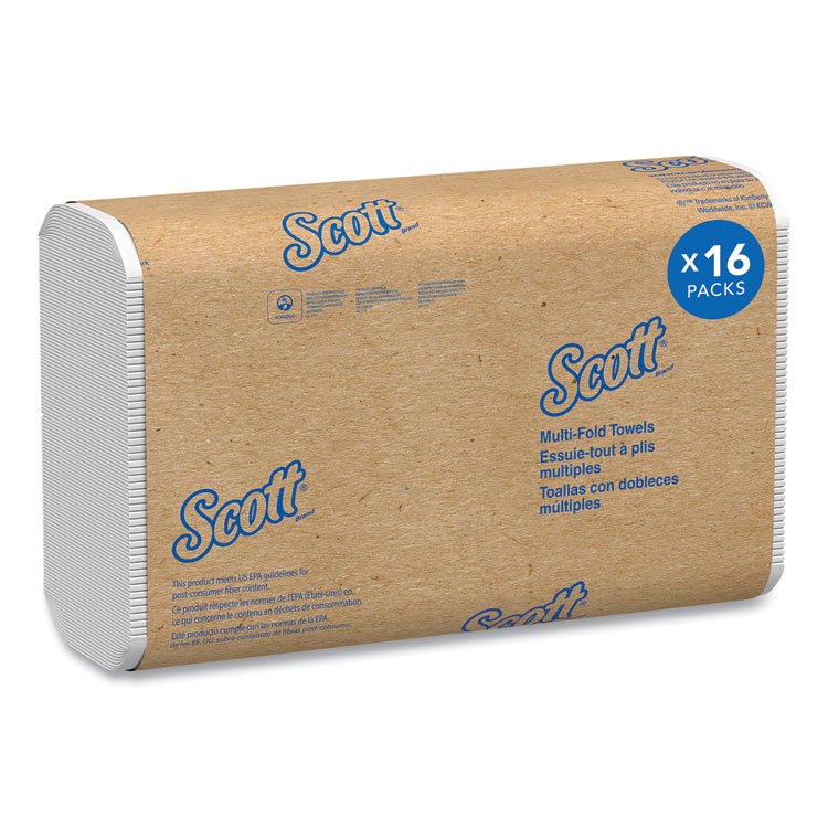 Scott Essential Multi-Fold Towels, Standard Tier, Absorbency Pockets, 1-Ply, 9.2 x 9.4, White, 250/Pack, 16 Packs/Carton (KCC01840)