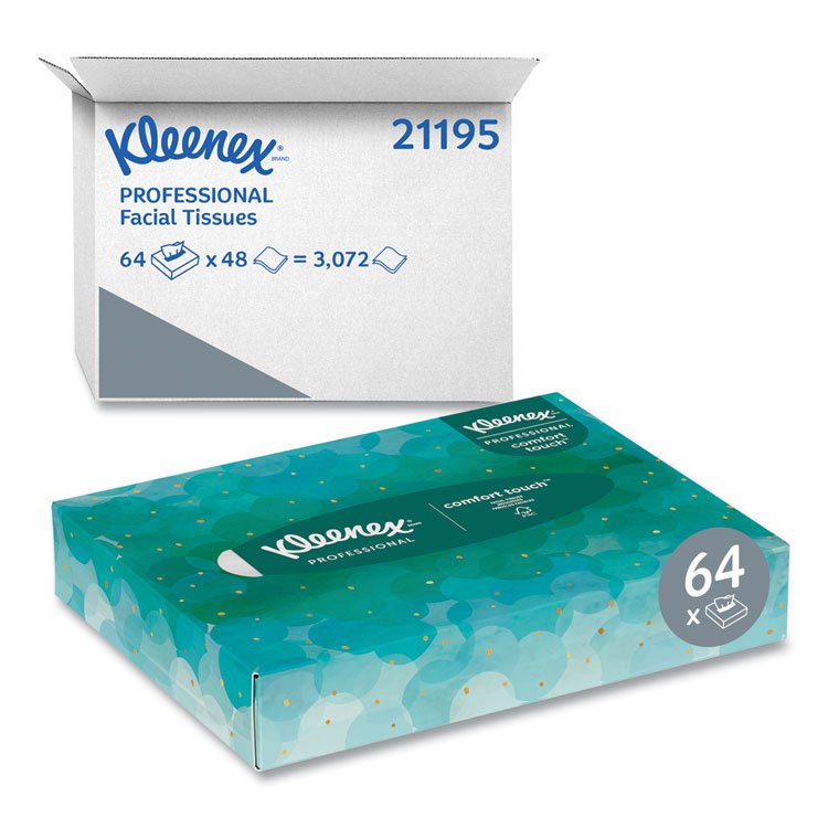 Kleenex White Facial Tissue Junior Pack, 2-Ply, 48 Sheets/Box, 64 Boxes/Carton (KCC21195)