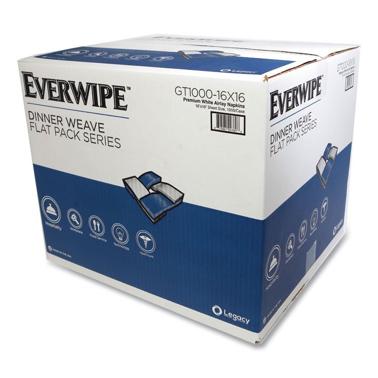 Everwipe Premium Linen-Like Guest Towel Napkins Flat Pack, 2-Ply, 16" x 16", White, 1,000/Carton (LEYGT100016X16)