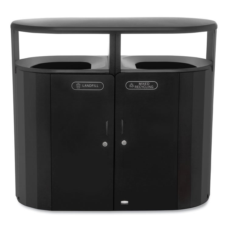 Rubbermaid Commercial RESIST Dual Stream Waste and Recycling Container, 46 gal, Metal, Black (RCP2184980)