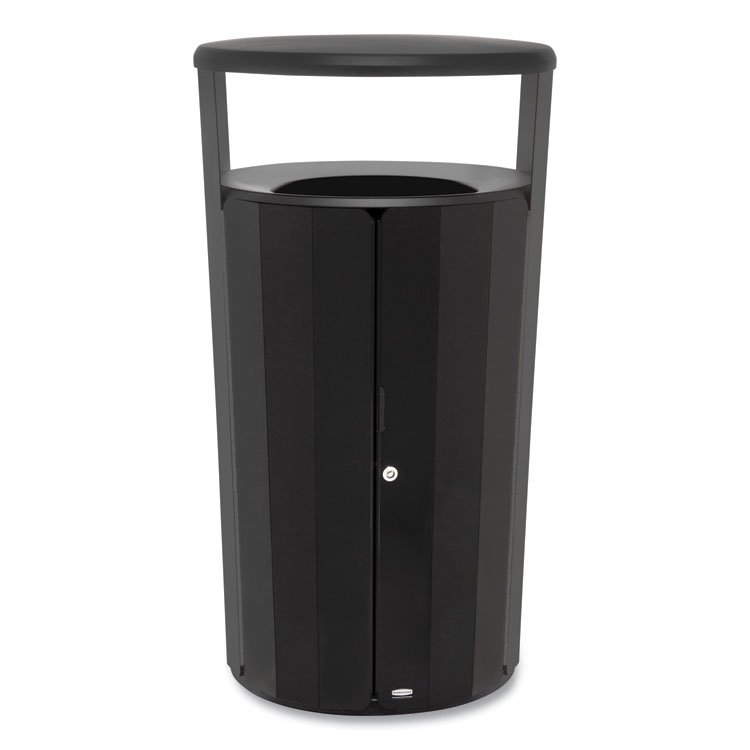 Rubbermaid Commercial RESIST Round Waste Container, 33 gal, Metal, Black (RCP2185041)