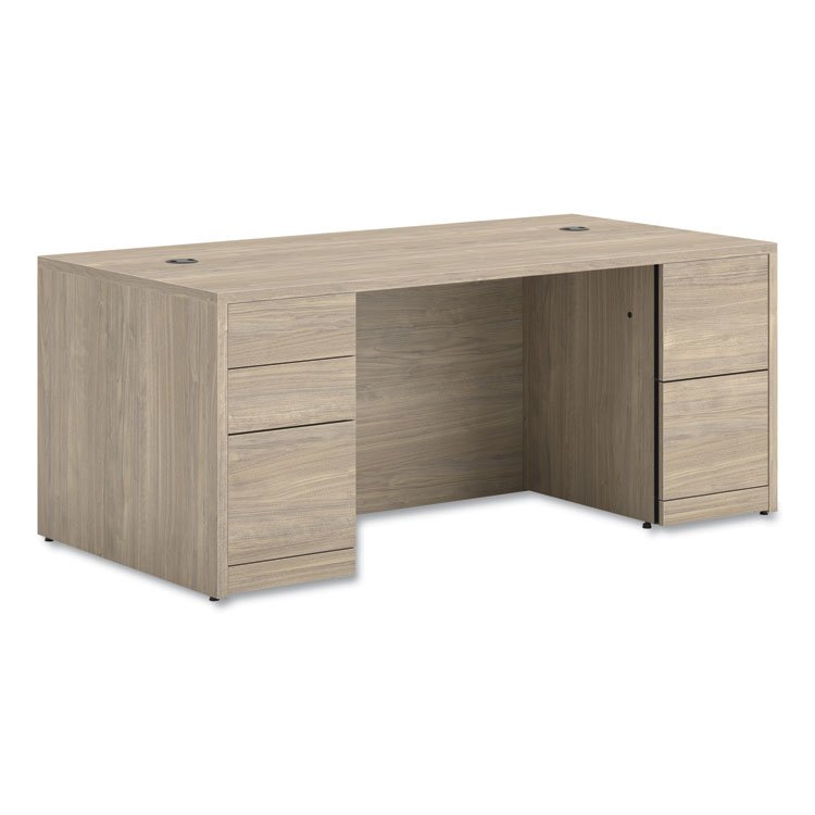 HON 10500 Series Double Full-Height Pedestal Desk, Left: Box/Box/File, Right: File/File, 72" x 36" x 29.5", Kingswood Walnut (HON105890LKI1)