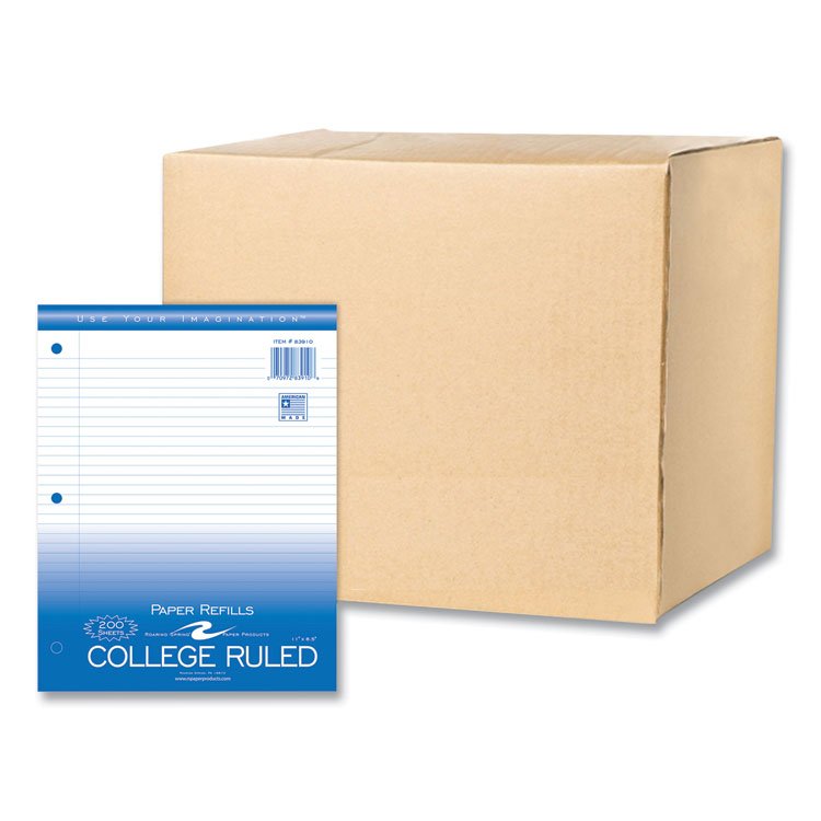Roaring Spring Loose Leaf Paper, 8.5 x 11, 3-Hole Punched, College Rule, White, 200 Sheets/Pack, 12 Packs/Carton (ROA83910CS)