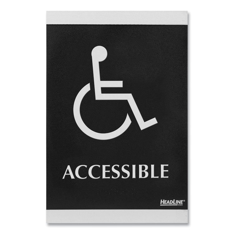 Headline Sign Century Series Office Sign, Accessible, 6 x 9, Black/Silver (USS4764)