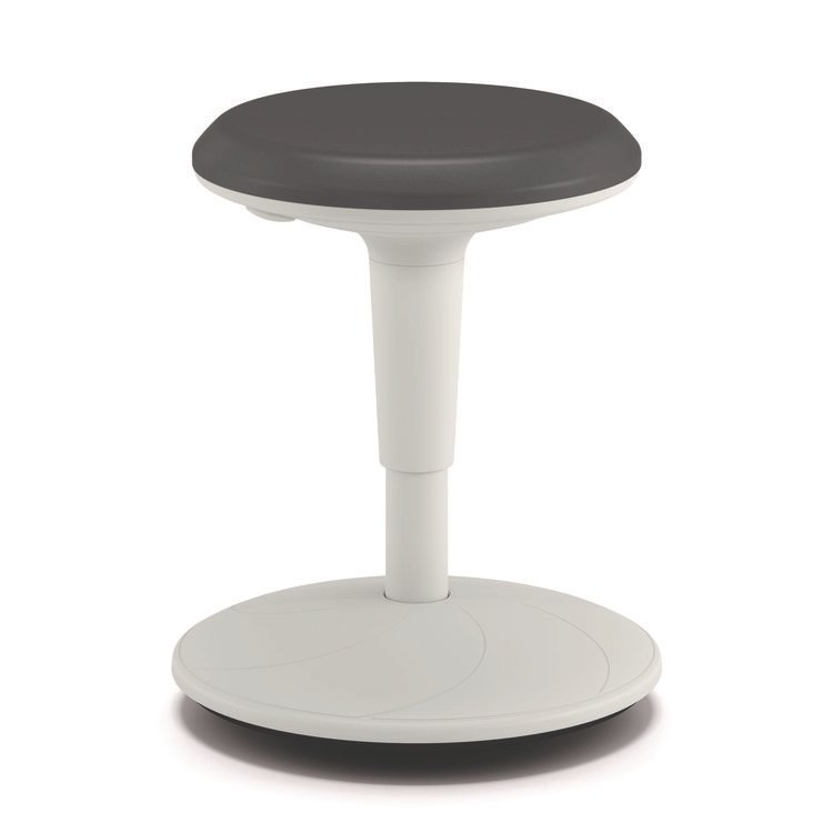 HON Revel Adjustable Height Fidget Stool, Backless, Supports Up to 250 lb, 13.75" to 18.5" Seat Height, Charcoal Seat, White Base (HONEFS01S)