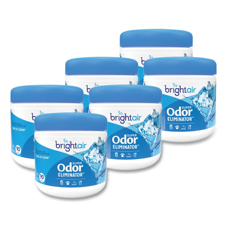 BRIGHT Air Super Odor Eliminator, Cool and Clean, Blue, 14 oz Jar, 6/Carton (BRI900090CT)