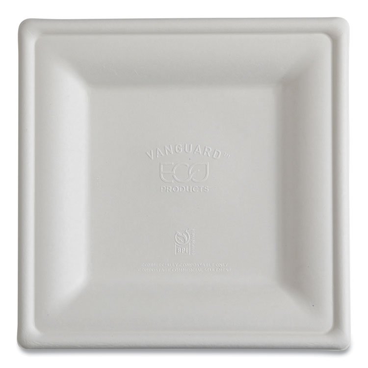 Eco-Products Vanguard Renewable and Compostable Sugarcane Plates, 10 x 10, White, 250/Carton (ECOEPP023NFA)