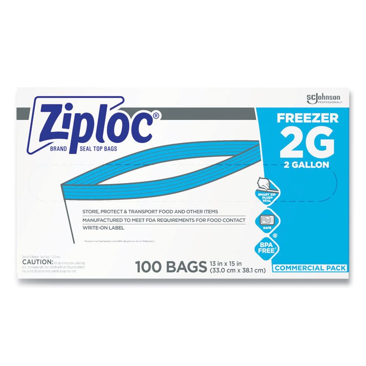 Ziploc Zipper Freezer Bags, 2 gal, 13" x 15.5", Clear, 100/Carton (SJN682254)