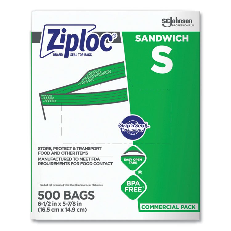 Ziploc Resealable Sandwich Bags, 6.5" x 6", Clear, 500/Box (SJN373953)