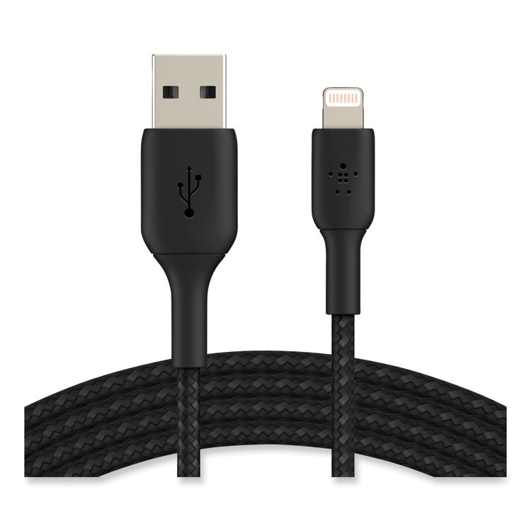Belkin BOOST CHARGE Braided Apple Lightning to USB-A ChargeSync Cable, 6.6 ft, Black (BLKCAA002BT2MBK)