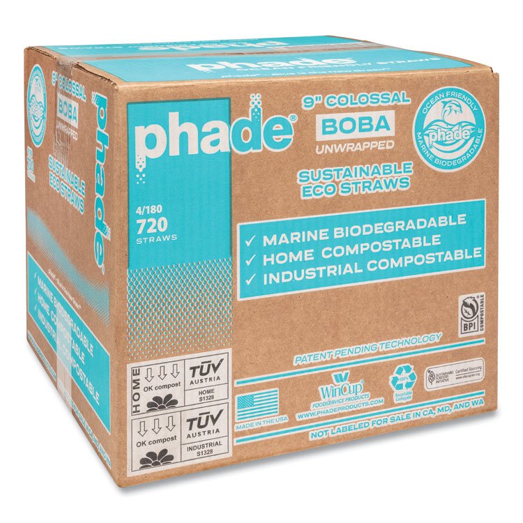 phade Marine Biodegradable Straws, Boba Straws, 9", Ocean Blue, 720/Carton (CAR511208)