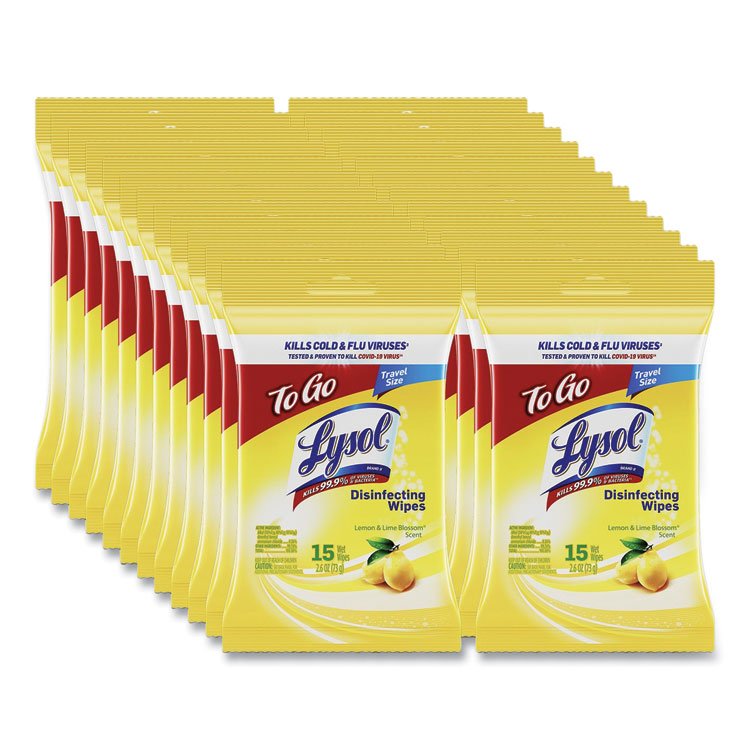 LYSOL Brand Disinfecting Wipes Flatpacks, 1-Ply, 6.69 x 7.87, Lemon and Lime Blossom, White, 15 Wipes/Flat Pack, 24 Flat Packs/Carton (RAC99799CT)