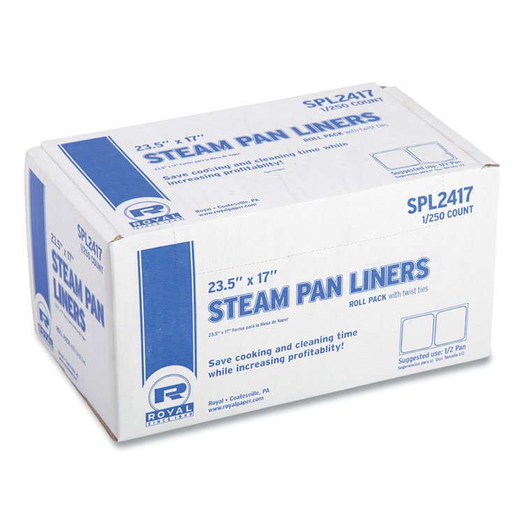 AmerCareRoyal Steam Pan Liners for 1/2-Size Pans, Includes Twist-Ties, 17" x 23.5", Clear, 250/Carton (RPPSPL2417)