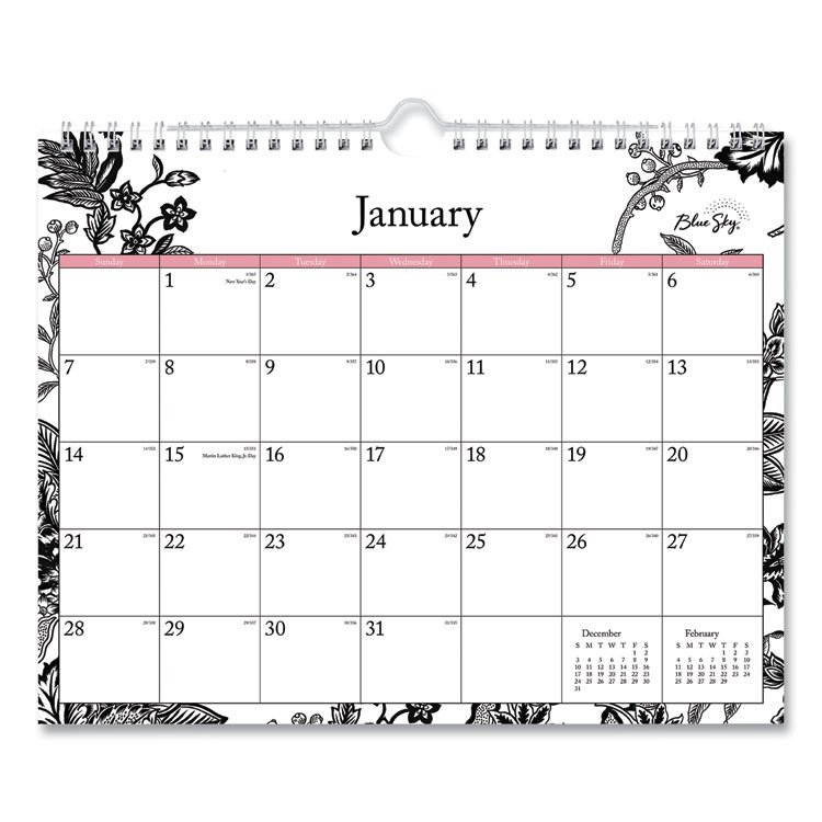 Blue Sky Analeis Wall Calendar, Floral Artwork, 11 x 8.75, White/Black/Coral Sheets, 12-Month (Jan to Dec): 2026 (BLS100028)