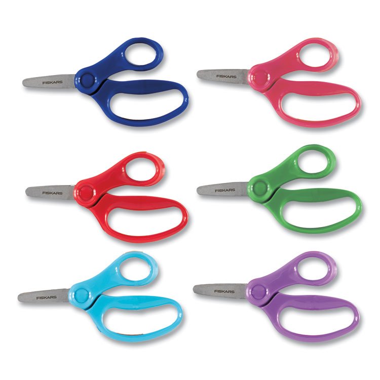 Fiskars Kids Scissors, Rounded Tip, 5" Long, 1.75" Cut Length, Straight Handle, Randomly Assorted Handle Color (FSK1067042)