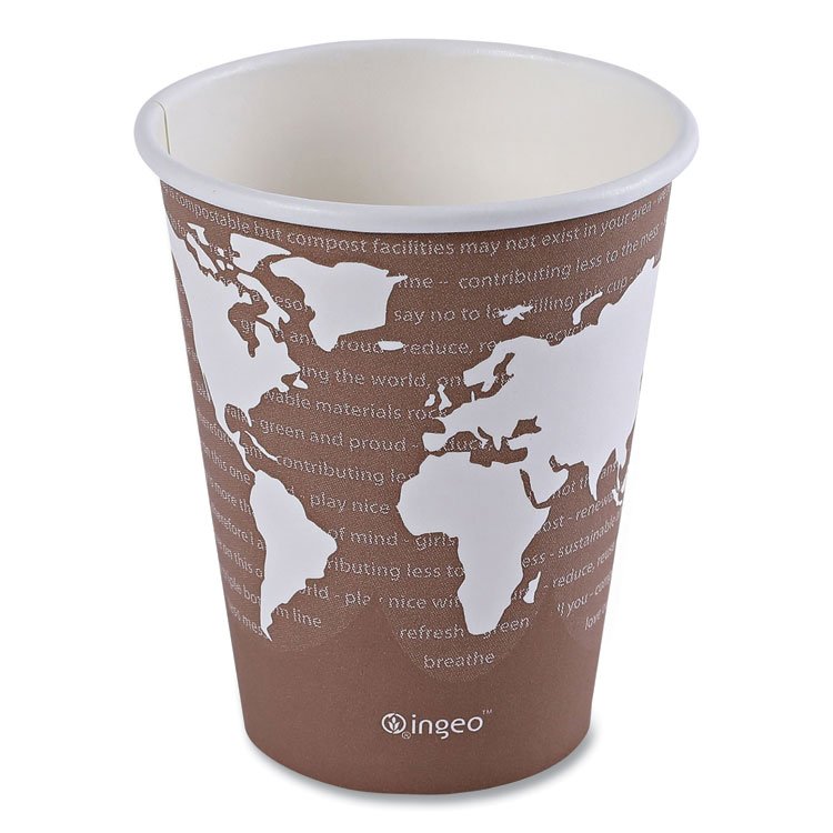 Eco-Products World Art Renewable and Compostable Hot Cups, 8 oz, Paper, Brown/White, 50/Pack (ECOEPBHC8WAPK)