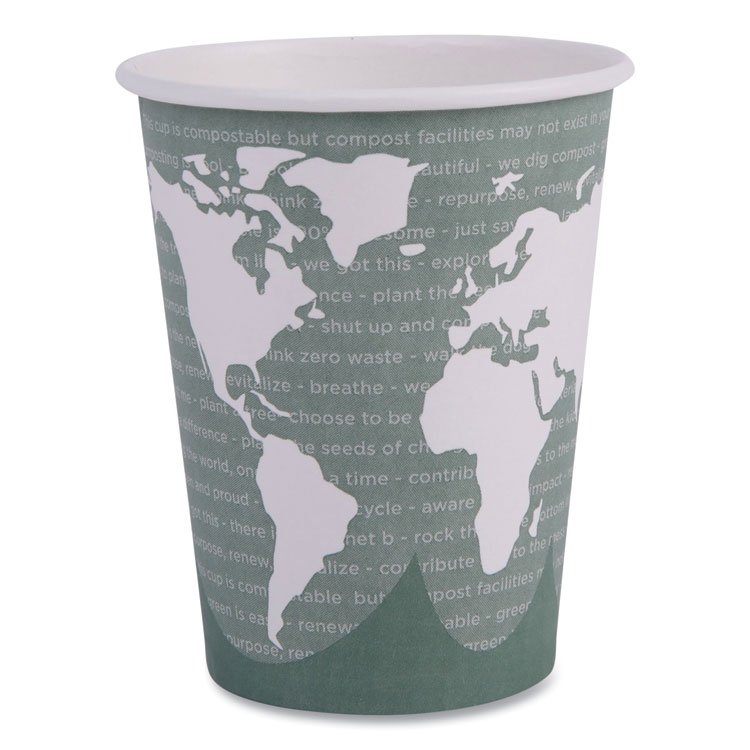 Eco-Products World Art Renewable and Compostable Hot Cups, 12 oz, Paper, Gray, 50/Pack, 20 Packs/Carton (ECOEPBHC12WA)