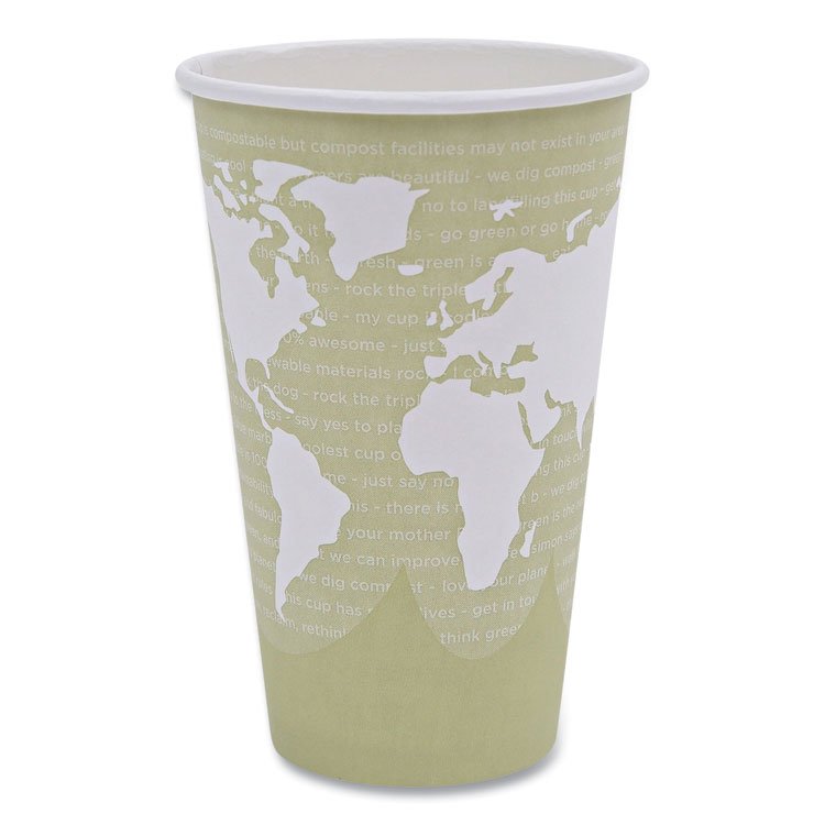 Eco-Products World Art Renewable and Compostable Hot Cups, 16 oz, Paper, Moss, 50/Pack (ECOEPBHC16WAPK)
