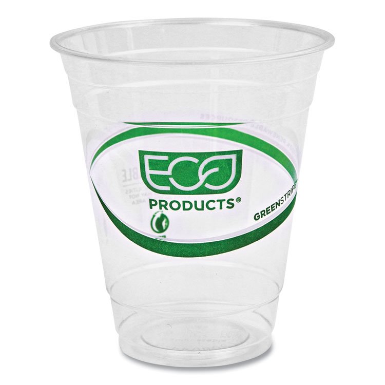 Eco-Products GreenStripe Renewable and Compostable Cold Cups, 12 oz, Plastic, Clear, 50/Pack, 20 Packs/Carton (ECOEPCC12GS)