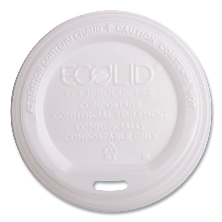 Eco-Products EcoLid Renewable/Compostable Hot Cup Lids, Fits 10 oz to 20 oz Hot Cups, Plastic, White, 50/Pack, 16 Packs/Carton (ECOEPECOLIDW)