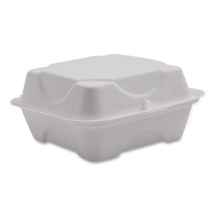 Eco-Products Vanguard Renewable and Compostable Sugarcane Clamshells, 6 x 6 x 3, White, 500/Carton (ECOEPHC6NFA)